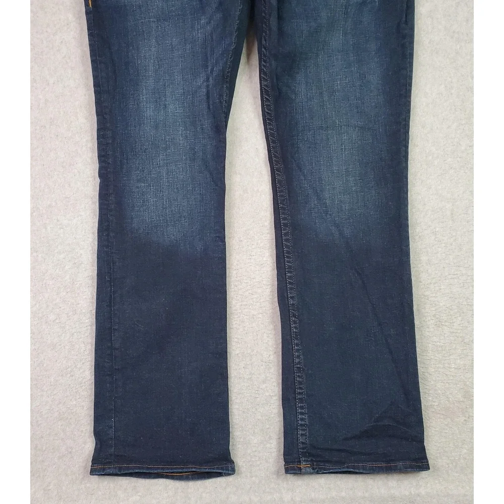 True Religion Jeans Mens 40 Dark Blue Ricky Relaxed Straight Flap Pockets Denim